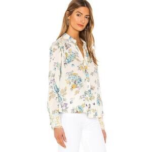 Free People Hold On To Me Ivory Floral Button Blouse Size Large
